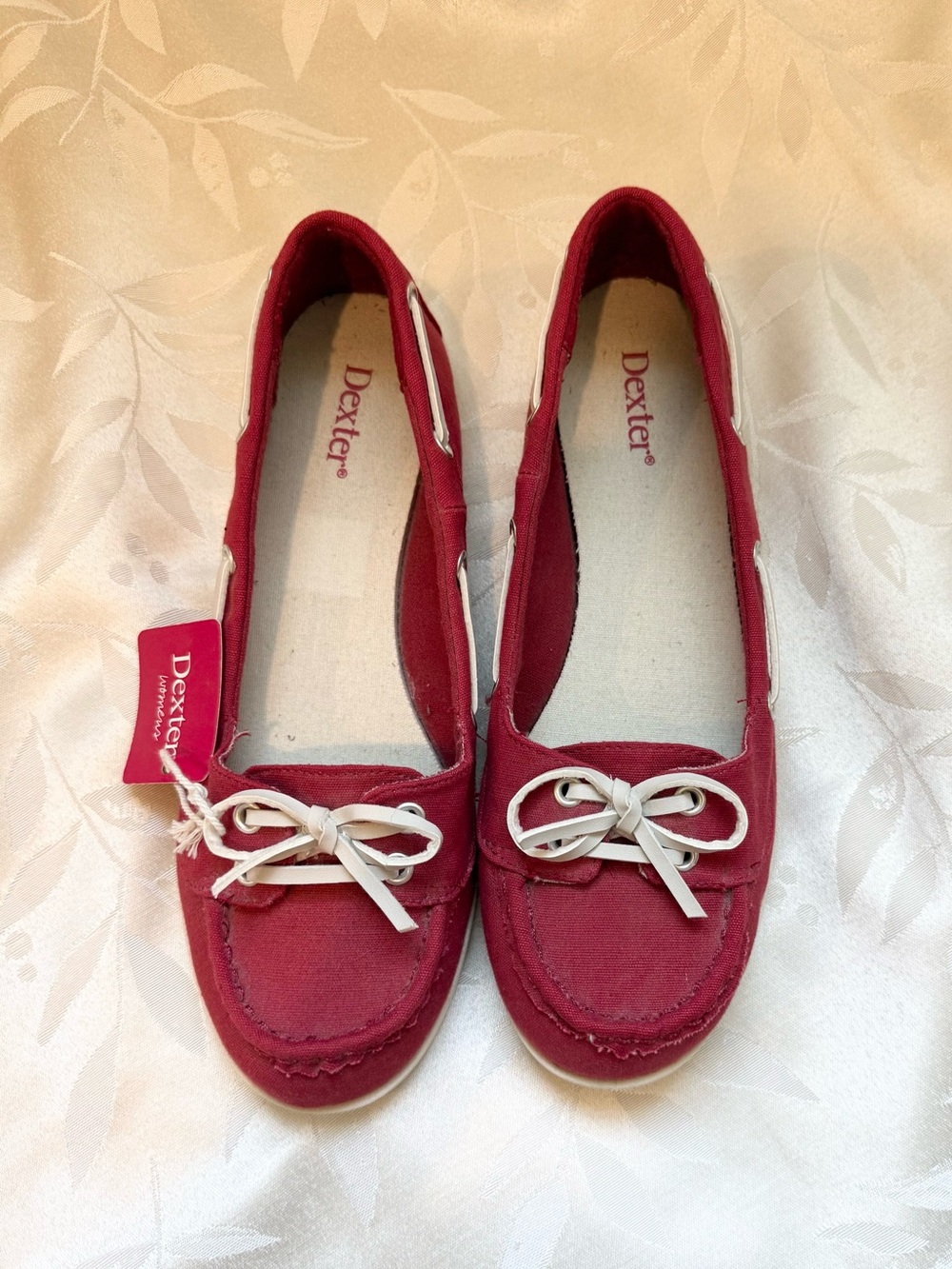 NWT Dexter Women's Red Moccasin-Style Slip-Ons with White Bow